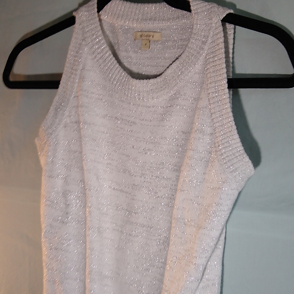 Et Cetera 4 Metallic Knit Top - gray w-silver metallic threads